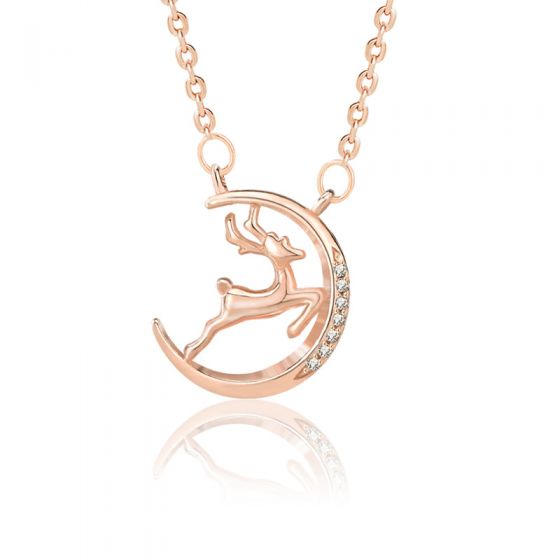 Holiday CZ Running Deer 925 Sterling Silver Necklace