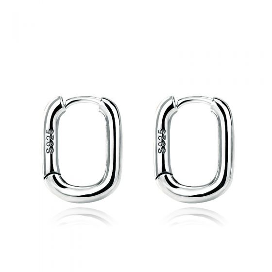 Simple Geometry Hollow Rectangle 925 Sterling Silver Hoop Earrings