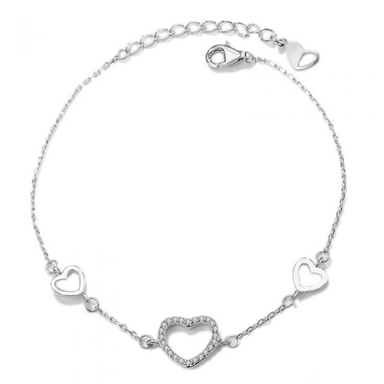 Girl CZ Hollow Heart 925 Sterling Silver Bracelet