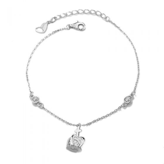 Girl CZ Princess Crown 925 Sterling Silver Bracelet