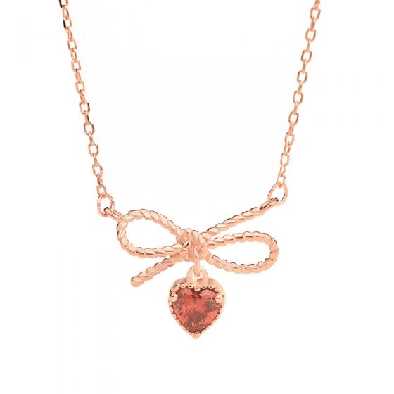Friend's Red CZ Heart Bow-Knot 925 Sterling Silver Necklace
