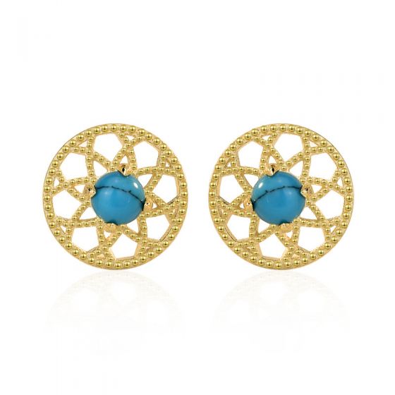 Classic Natural Turquoise Dream Net 925 Sterling Silver Stud Earrings