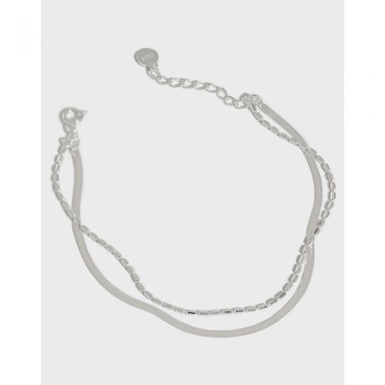 Casual Double Layer Beads Snake Chain 925 Sterling Silver Bracelet