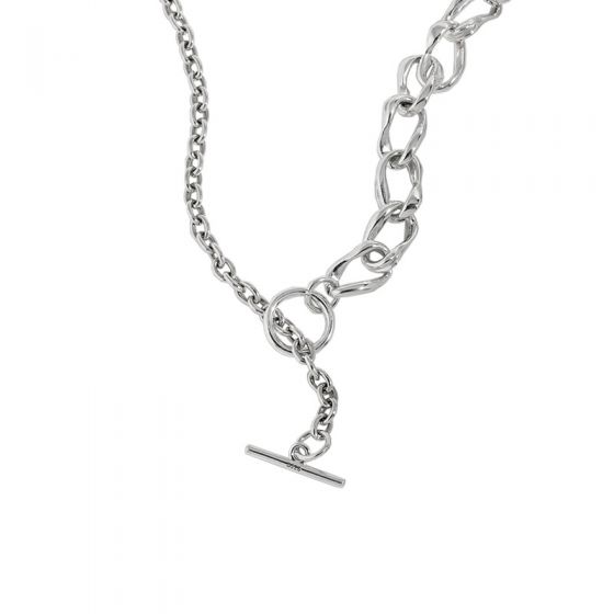 Asymmetry No Plating OT Lock Chain 925 Sterling Silver Necklace