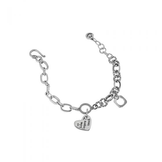 Vintage Love Inspired Teach Letters Chain 925 Sterling Silver Bracelet