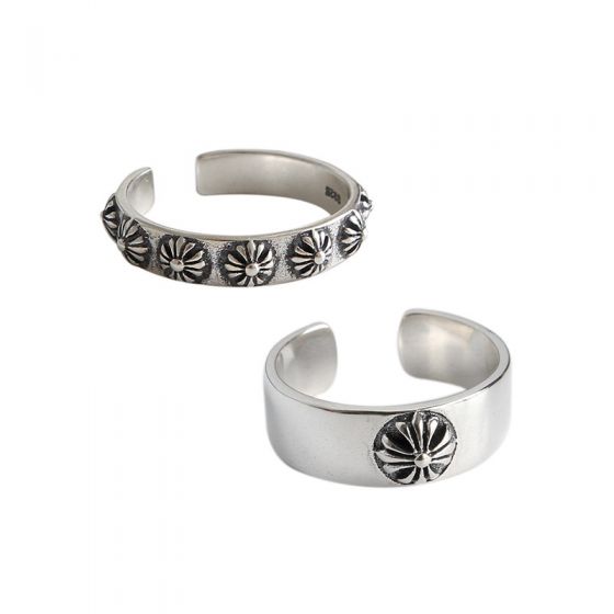 Vintage Flowers Women 925 Sterling Silver Adjustable Ring