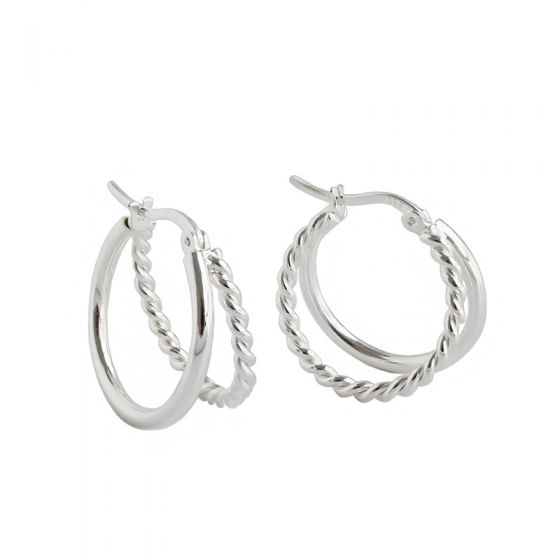 Simple Double Layers Twisted 925 Sterling Silver Hoop Earrings