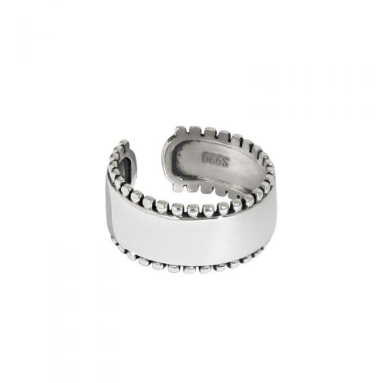 Vintage Beads Border Wide 925 Sterling Silver Adjustable Ring