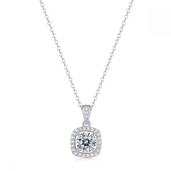 Anniversary Moissanite CZ Hollow Square 925 Sterling Silver Necklace
