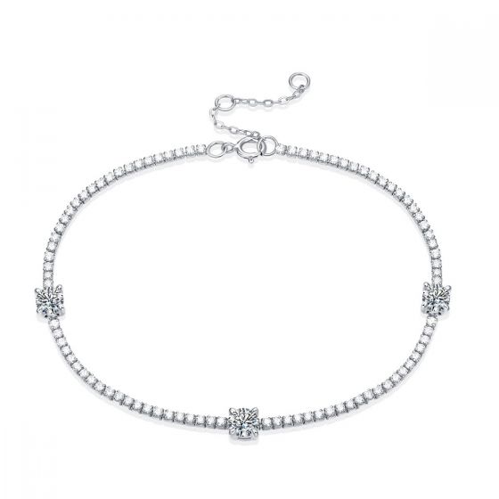 Girl Mini Six Claw Moissanite CZ Round  Chain 925 Sterling Silver Bracelet