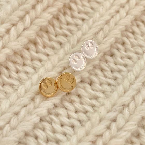 Cute Mini Smile Button 925 Sterling Silver Stud Earrings