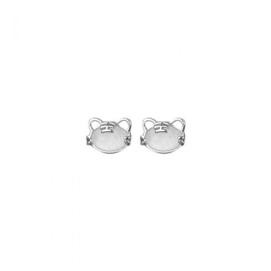 Cute Students Natural Cat 's Eye Tiger Head 925 Sterling Silver Stud Earrings