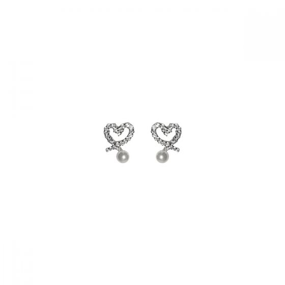 Sweet Shell Pearl CZ Heart 925 Sterling Silver Stud Earrings