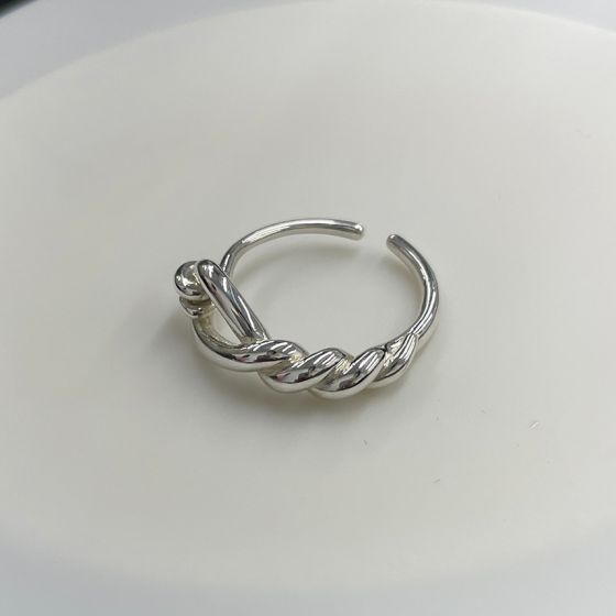 Fashion Hollow Twisted Knot 925 Sterling Silver Adjustable Ring