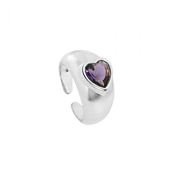 Women Heart Purple CZ Heart 925 Sterling Silver Adjustable Ring