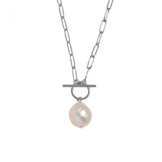 Office Irregular Natural Pearl Hollow Chain 925 Sterling Silver Necklace