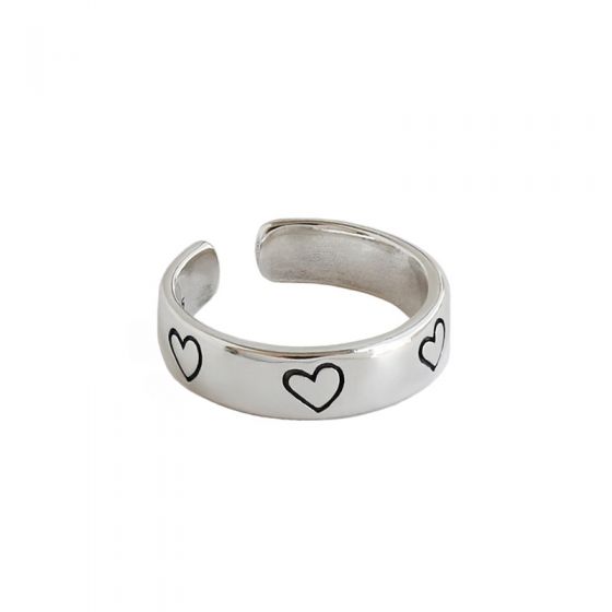 Vimtage Black Heart 925 Sterling Silver Adjustable Ring