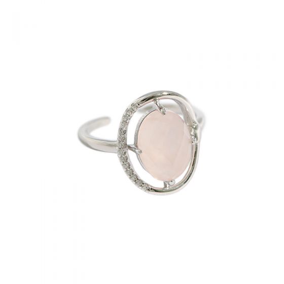 Women Round Pink CZ Circle 925 Sterling Silver Adjustable Ring