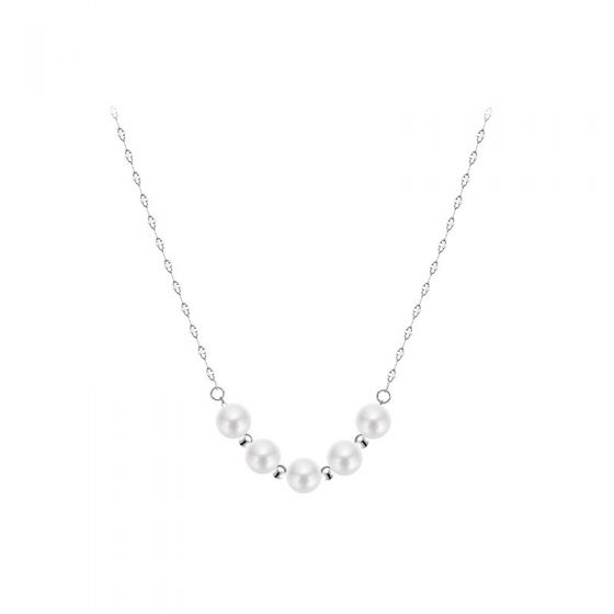 Women Five Created Pearls Twisted Chain 925 Sterling Silver Necklace