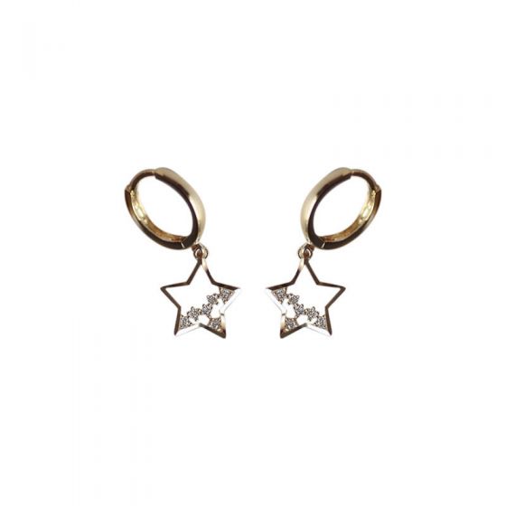 Beautiful Shining Hollow CZ Star 925 Sterling Silver Hoop Earrings