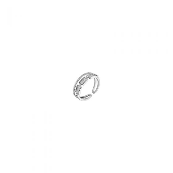 Elegant CZ Geometry Double Layers 925 Sterling Silver Adjustable Ring
