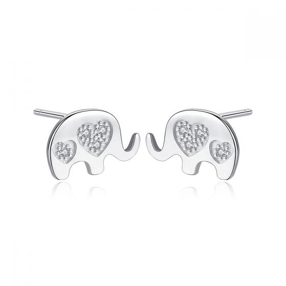 Cute Animal CZ Elephant 925 Sterling Silver Stud Earrings