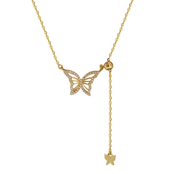 Girl CZ Flying Butterfly Tassels 925 Sterling Silver Necklace