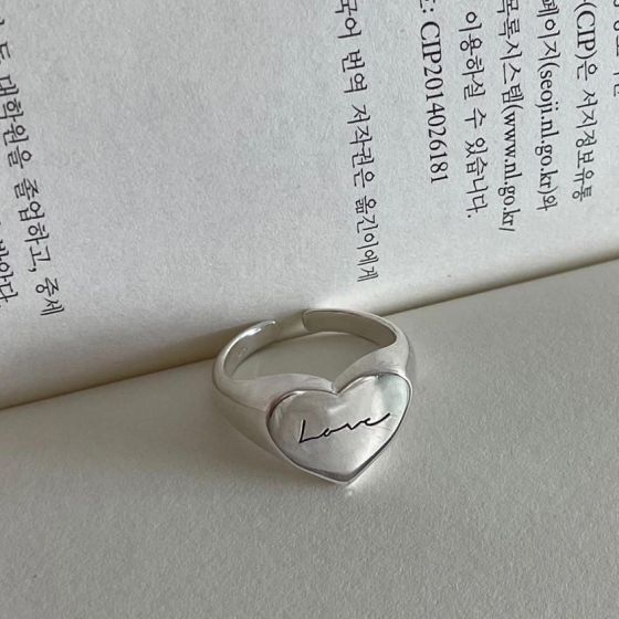 Honey Moon Love Letters Heart 925 Sterling Silver Adjustable Ring