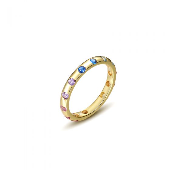 Office Colorful CZ Simple 925 Sterling Silver Adjustable Ring