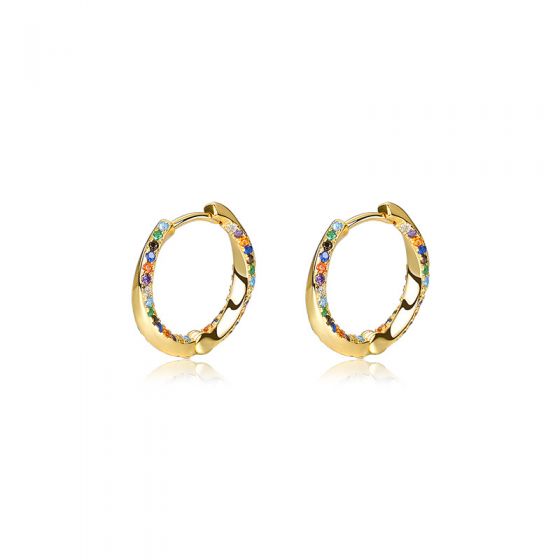 Women Colorful CZ Round Circle 925 Sterling Silver Huggie Hoop Earrings