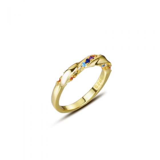 Graduation Colorful CZ Twisted Cross 925 Sterling Silver Ring