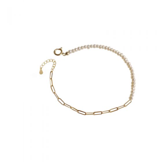 Asymmetry Mini Shell Pearls Curb Chain 925 Sterling Silver Bracelet