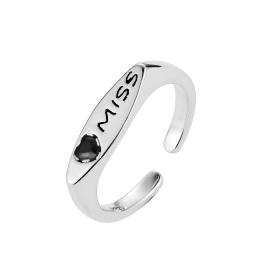 Honey Moon CZ Heart Miss Letters 925 Sterling Silver Adjustable Ring