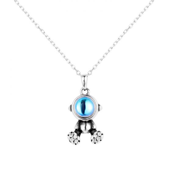 Gift Created Moonstone Astronau 925 Sterling Silver Necklace
