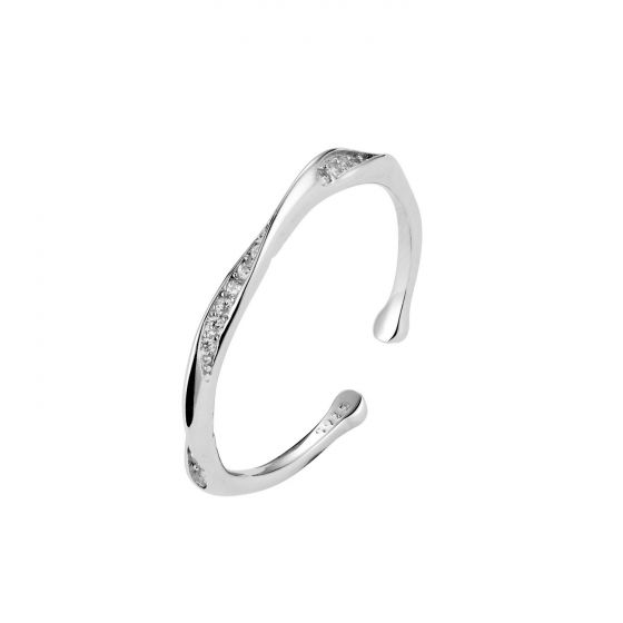 Minimalism CZ Twisted 925 Sterling Silver Adjustable Ring