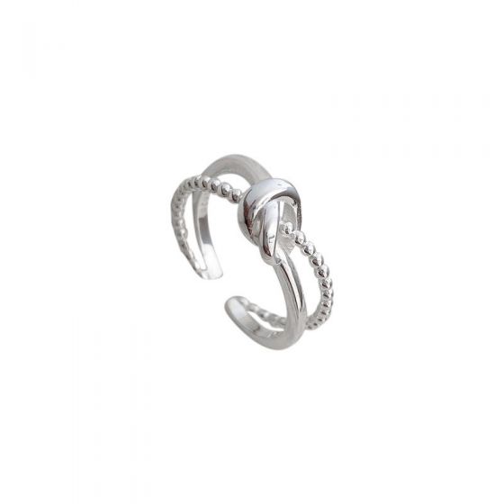 Simple Double Layers Beads Knot 925 Sterling Silver Adjustable Ring
