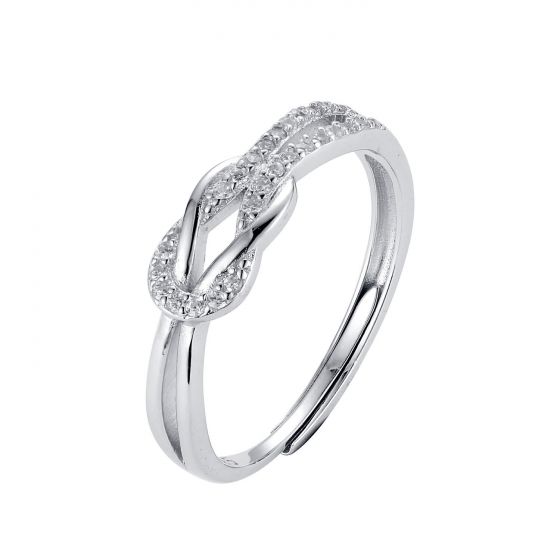 Fashion Double Layers CZ Knot 925 Sterling Silver Adjustable Ring