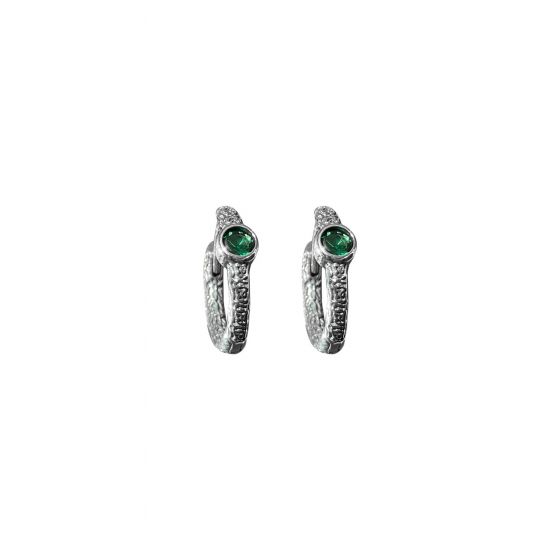 Party Round Green CZ Irregular 925 Sterling Silver Huggie Hoop Earrings