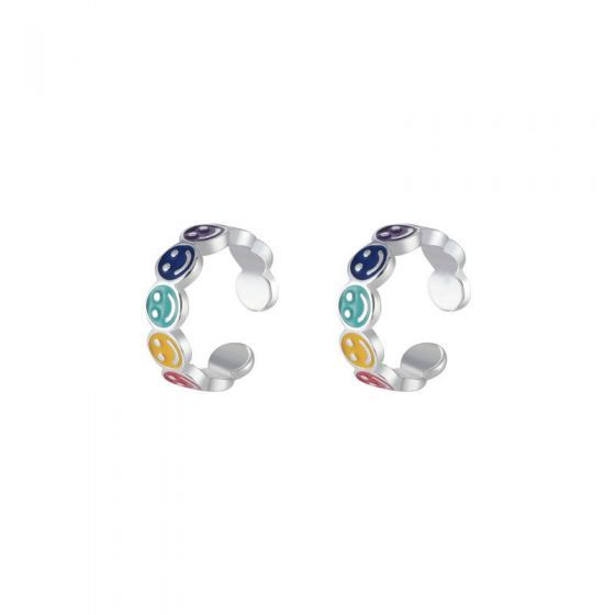 Colorful Rainbow Smile Face 925 Sterling Silver Non-Pierced Earring(Single)