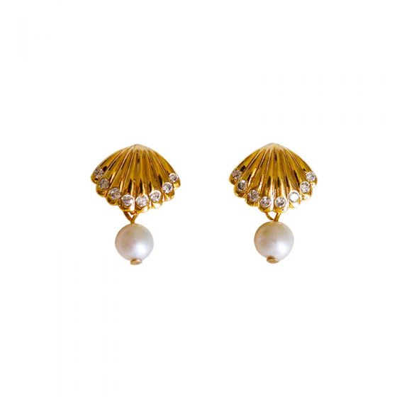 Elegant Shell Pearl Scallop 925 Sterling Silver Stud Earrings