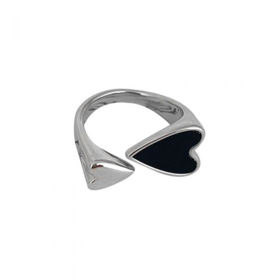 Modern Black Heart Love 925 Sterling Silver Adjustable Ring
