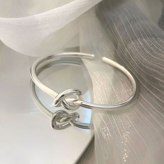 Simple Twisted Rop Knot S999 Sterling Silver Open Bangle