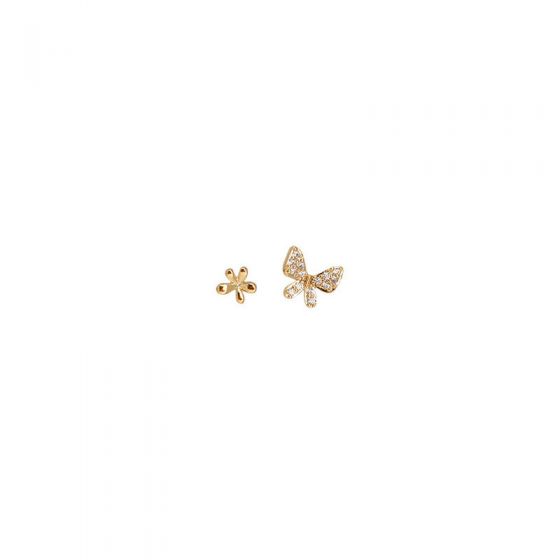 Asymmetry Cute Mini CZ Flower Butterfly 925 Sterling Silver Stud Earrings