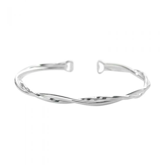 Simple Double Layers Twisted 999 Sterling Silver Open Bangle
