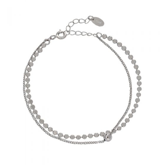 Fashion Double Layers Beads Curb Chain 925 Sterling Silver Bracelet