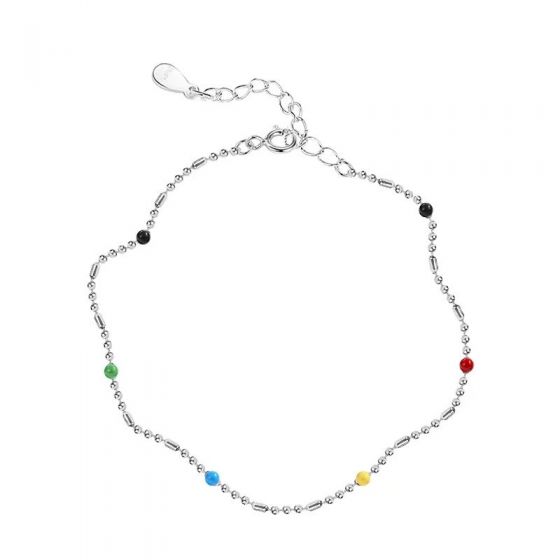 Colorful Rainbow Beads Chain 925 Sterling Silver Bracelet