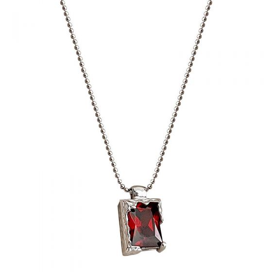 Elegant Red Baguette CZ Lavas 925 Sterling Silver Necklace