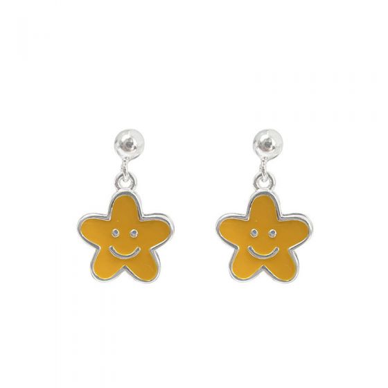 Cute Mini Epoxy Smile Star Heart925 Sterling Silver Dangling Earrings