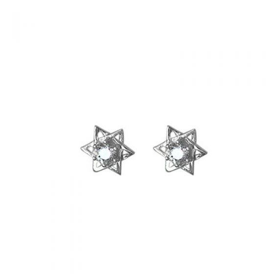 Gift Shining CZ Hexagram Star 925 Sterling Silver Stud Earrings