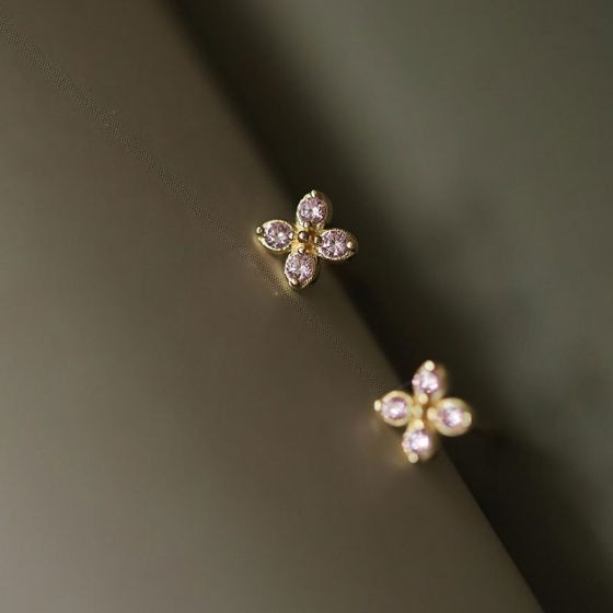 Pink Cute Mini CZ Flowers 925 Sterling Silver Stud Earrings